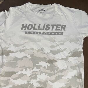 Hollister White Tee with Light Gray Camo Print